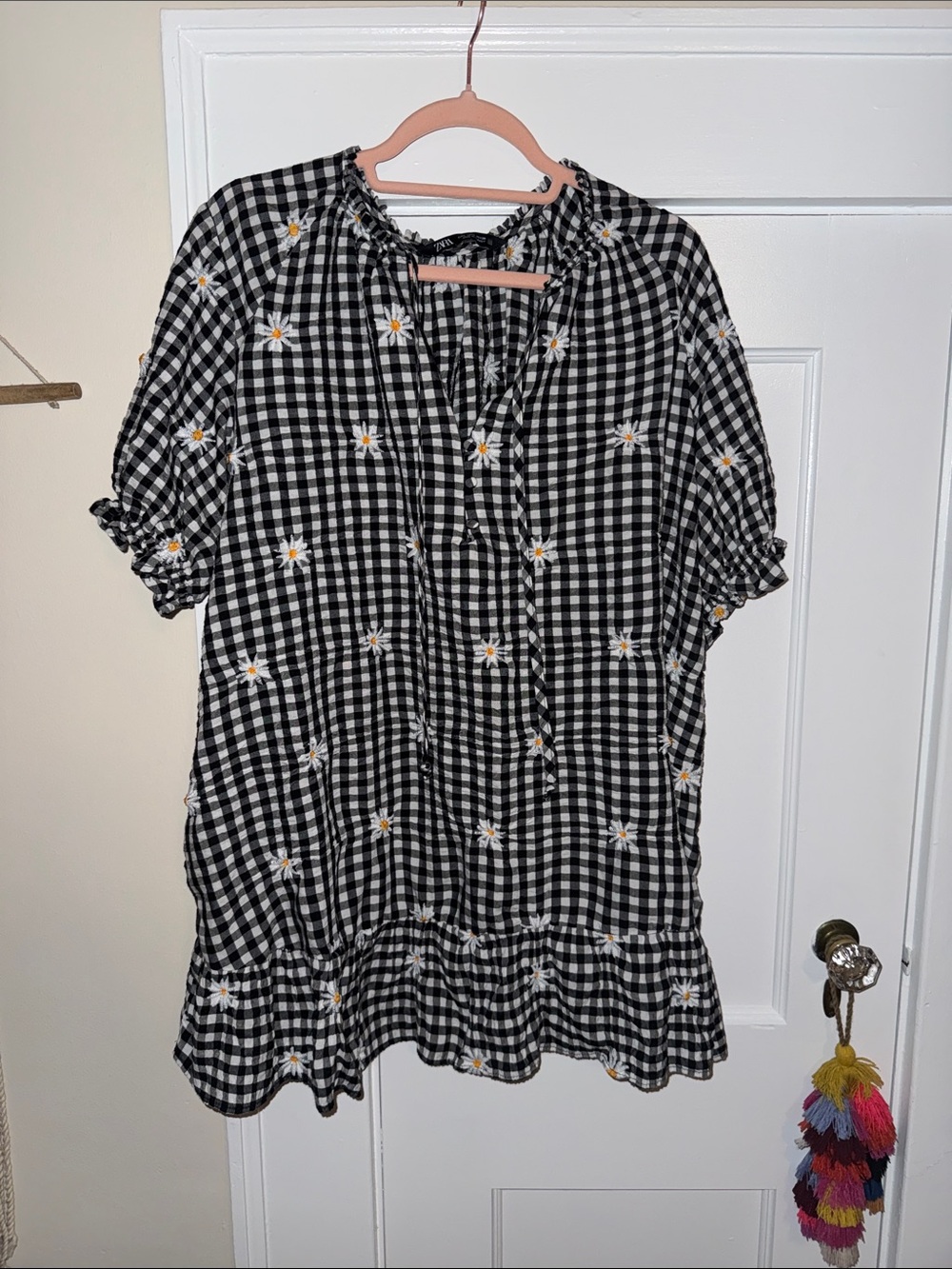 Black & White Gingham Daisy Dress